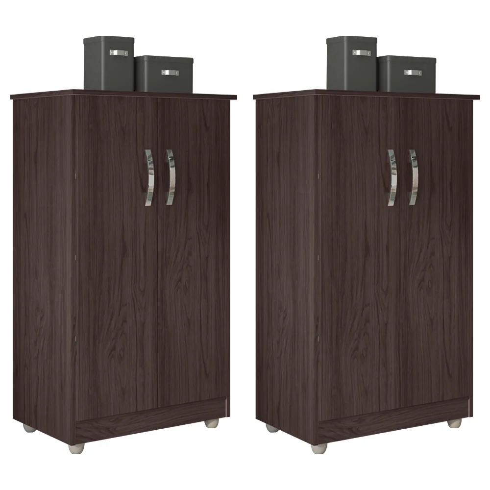 Kit 2 Armários Organizador Multiuso Rosana 2 Portas Castanho - AJL Móveis