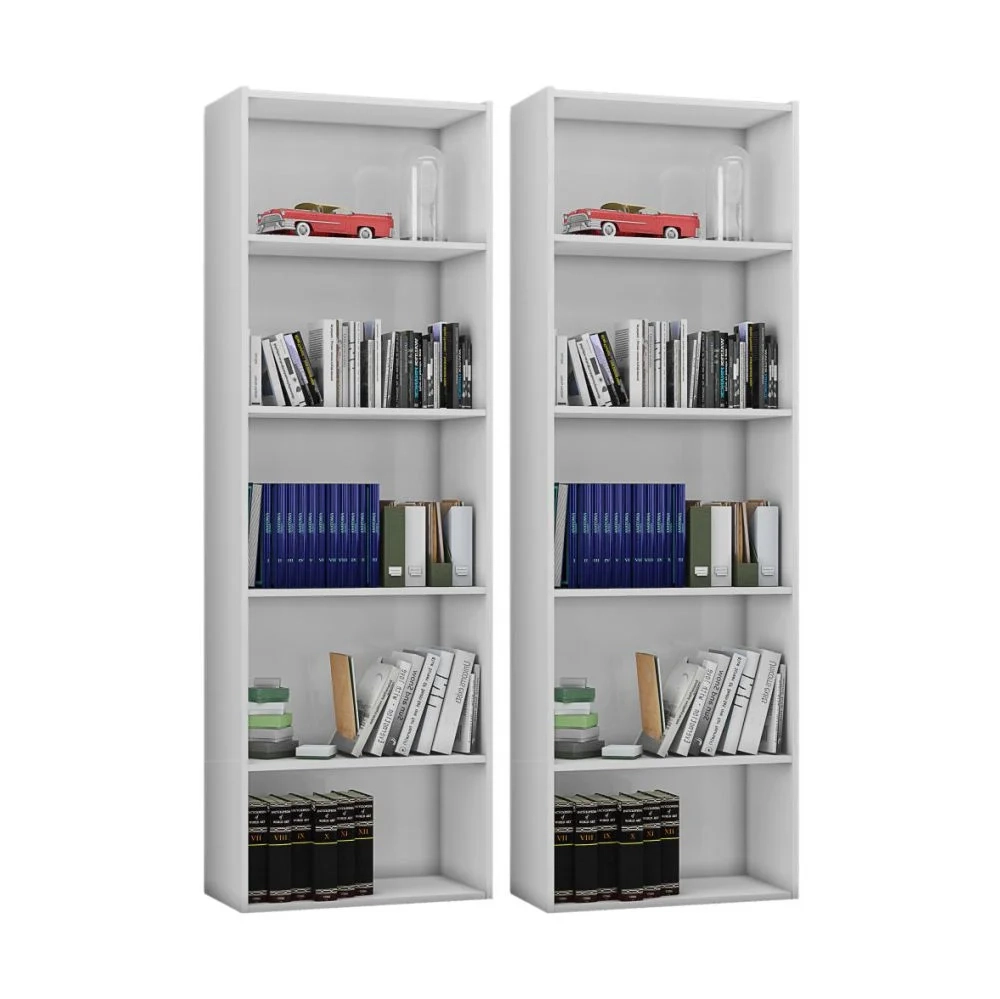 Kit 2 Estantes Livreiro 4 Prateleiras Luiza Branco - AJL Móveis