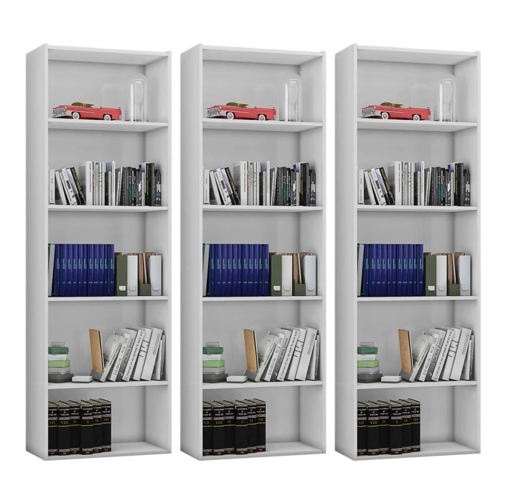 Kit 3 Estantes Livreiro 4 Prateleiras Luiza Branco - AJL Móveis