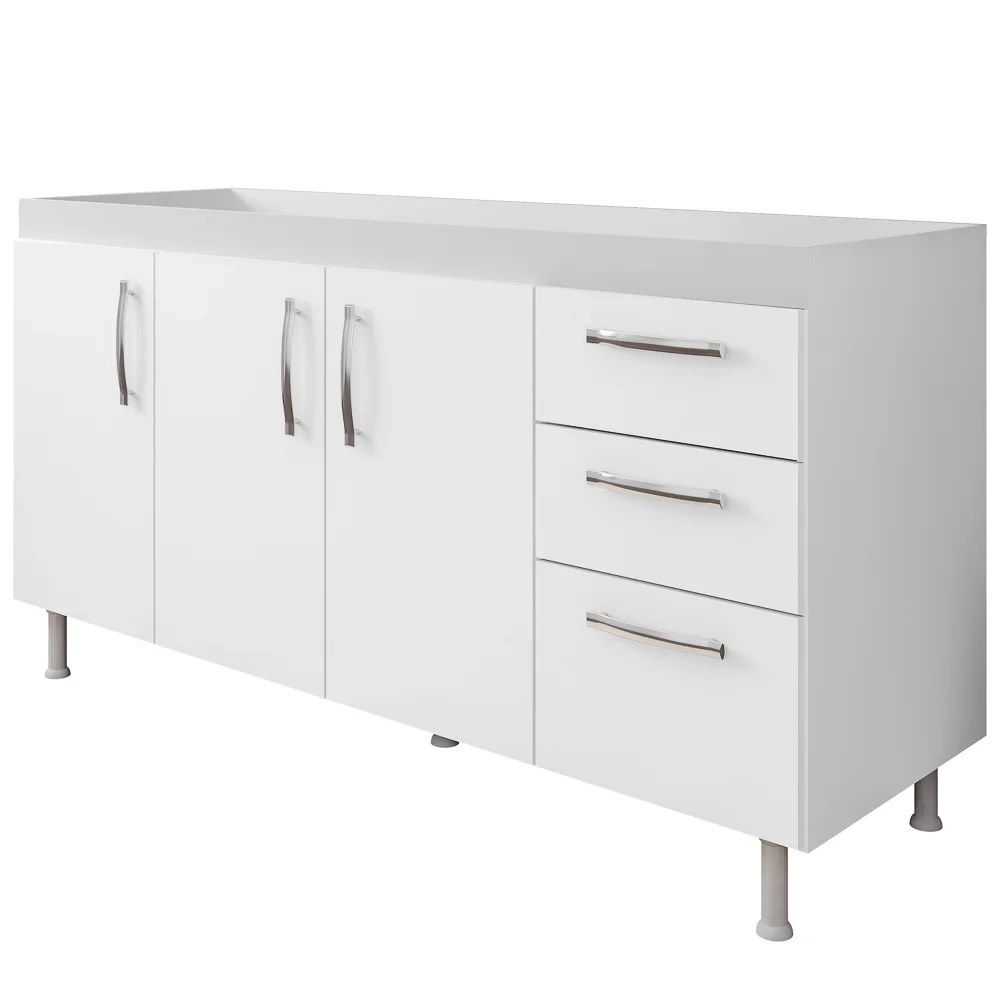 Balcão Gabinete Para Pia 160cm Nathan 3 Portas Branco - Nathy Móveis