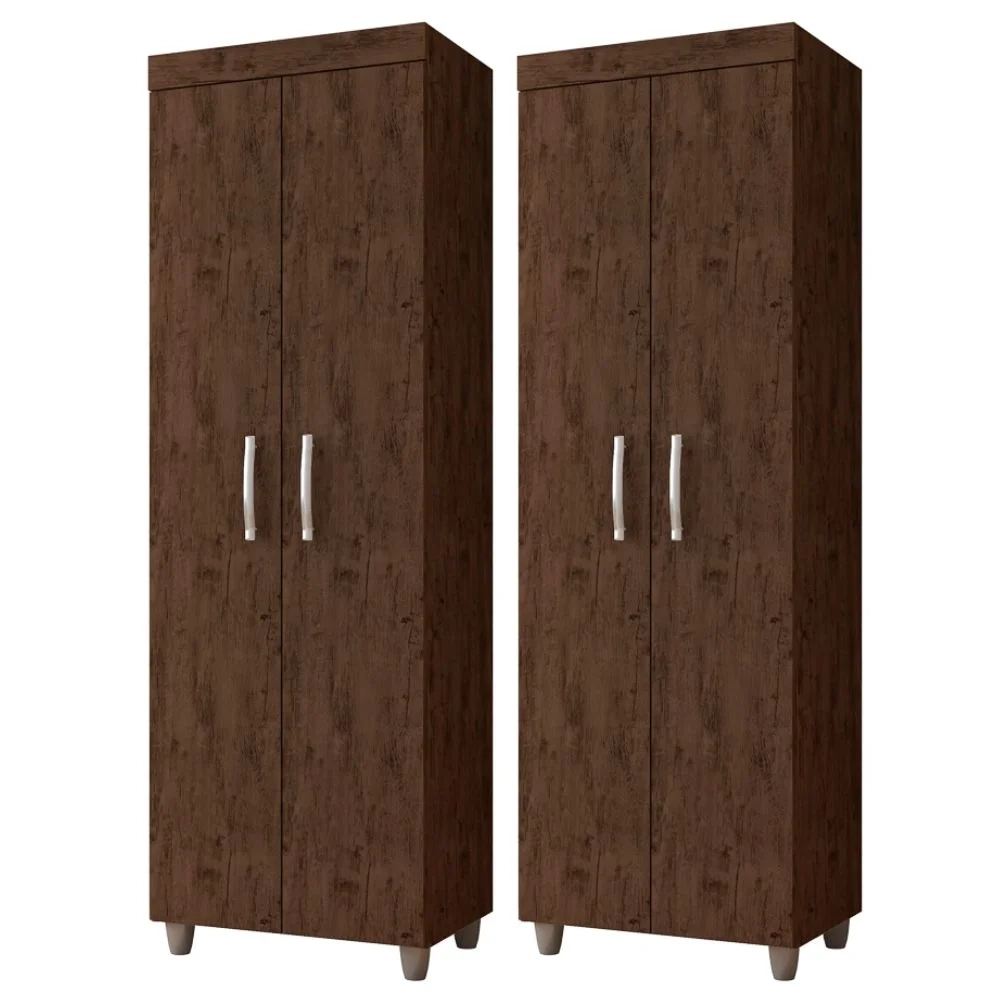 Kit 2 Armários Multiuso Rafaela 2 Portas Chocolate - Nathy Móveis