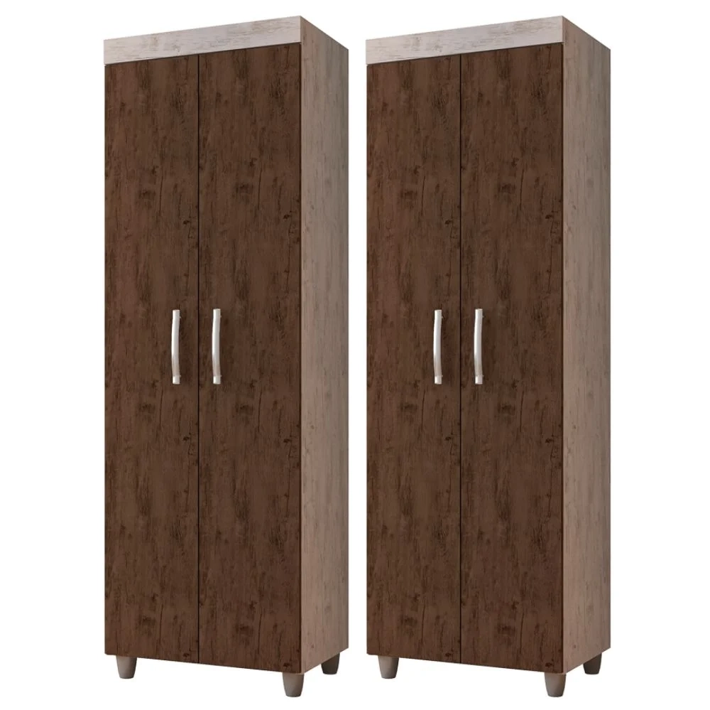 Kit 2 Armários Multiuso Rafaela 2 Portas Rústico/Chocolate - Nathy Móveis