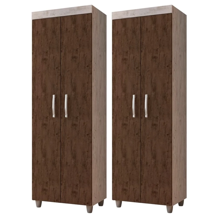 Kit 2 Armários Multiuso Rafaela 2 Portas Rústico/Chocolate - Nathy Móveis