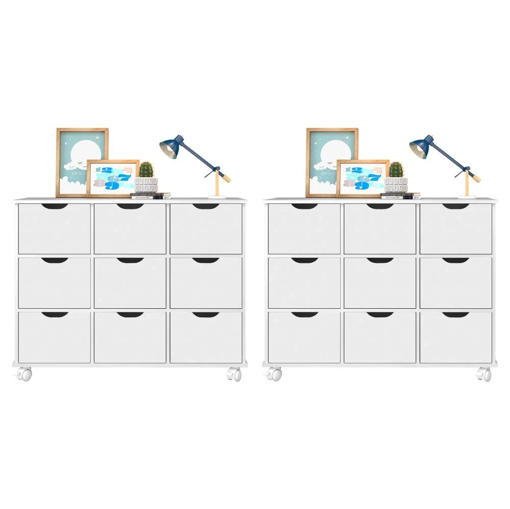 Kit 2 Nichos Organizadores 9 Gavetas com Rodízios Branco - Qmovi
