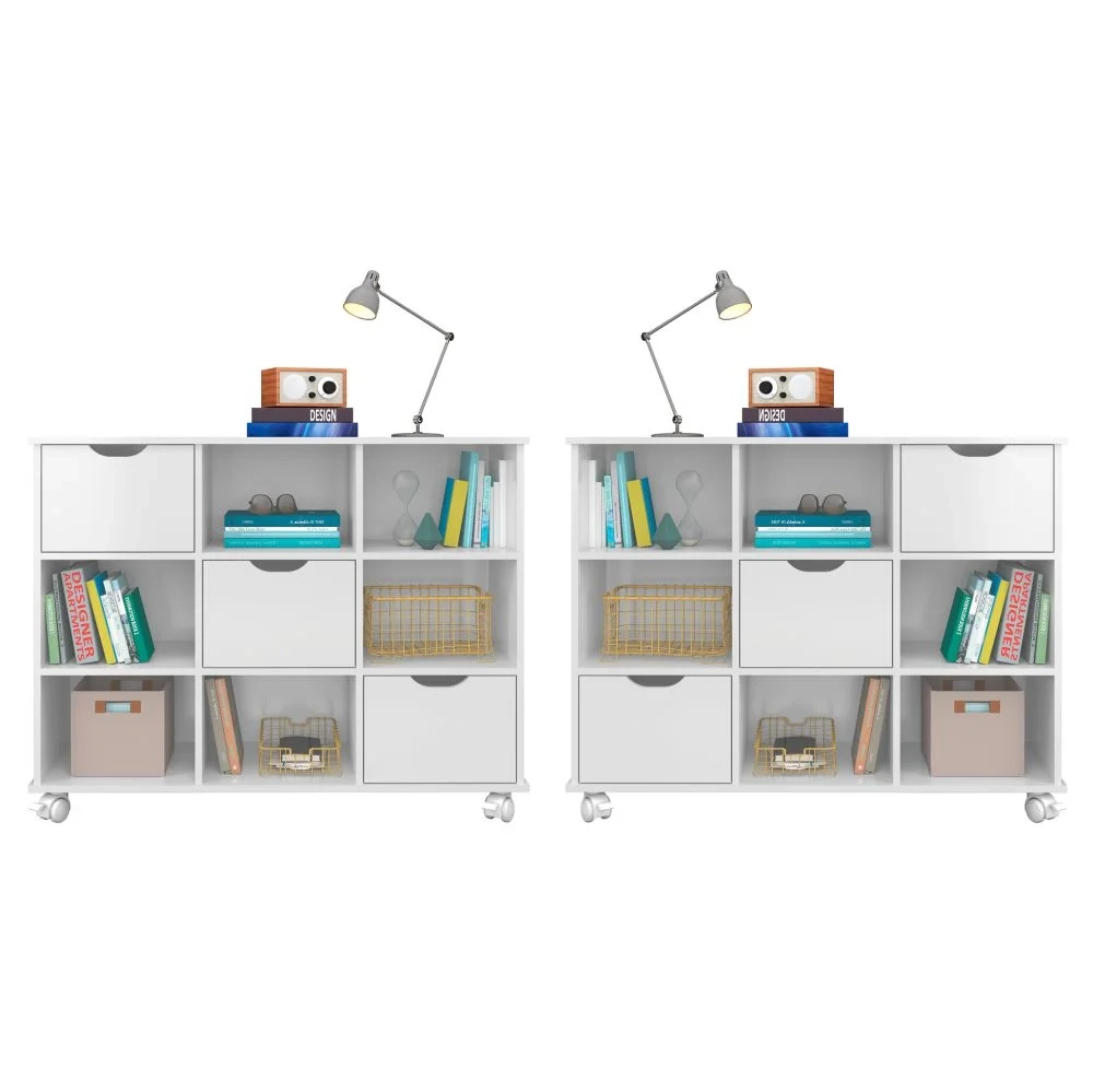 Kit 2 Nichos Organizadores 3 Gavetas com Rodízios Branco - Qmovi