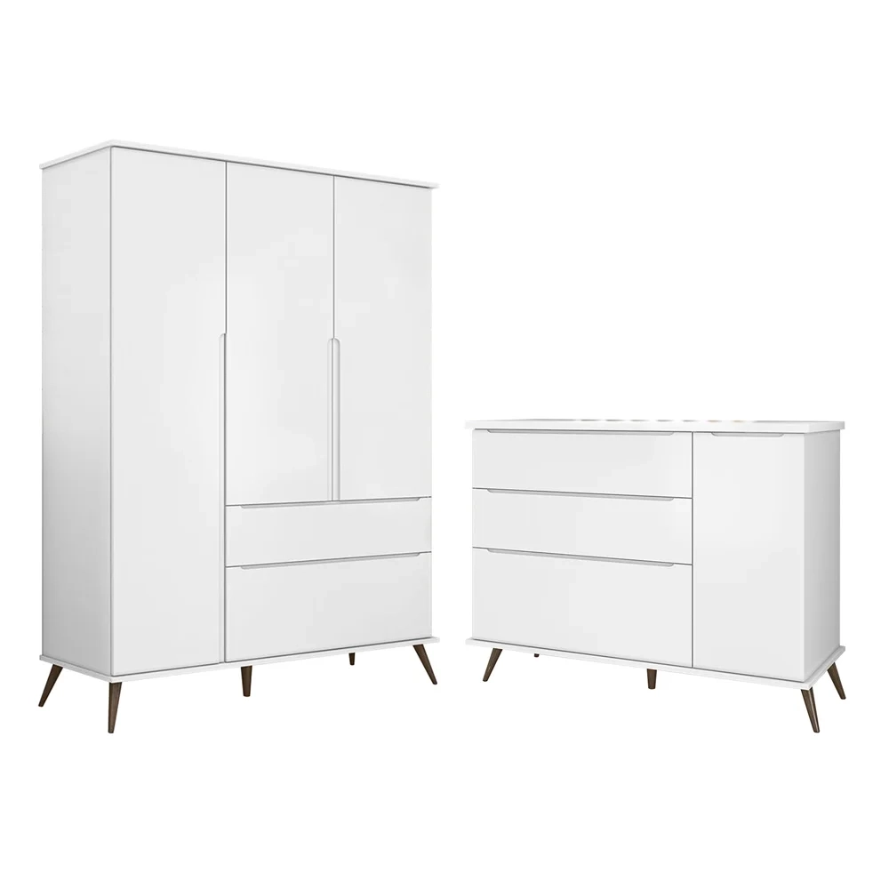 Jogo De Quarto Infantil Guarda Roupa e Cômoda 100% MDF Z39 Mel Branco - Mpozenato