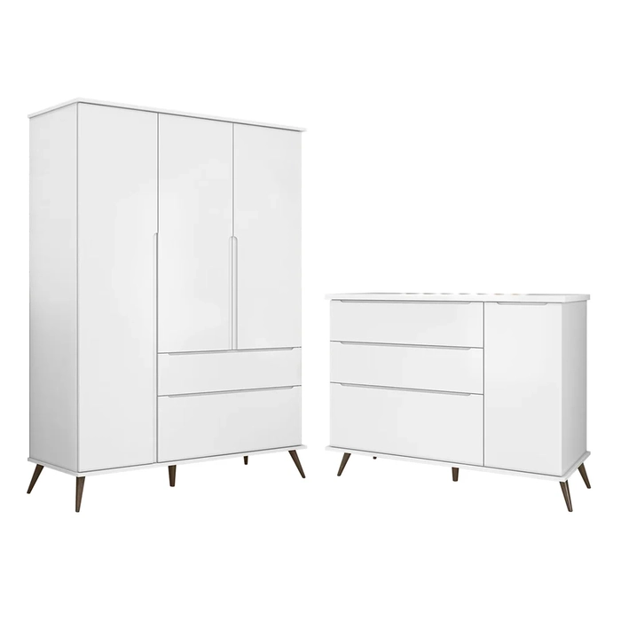 Jogo De Quarto Infantil Guarda Roupa e Cômoda 100% MDF Z39 Mel Branco - Mpozenato