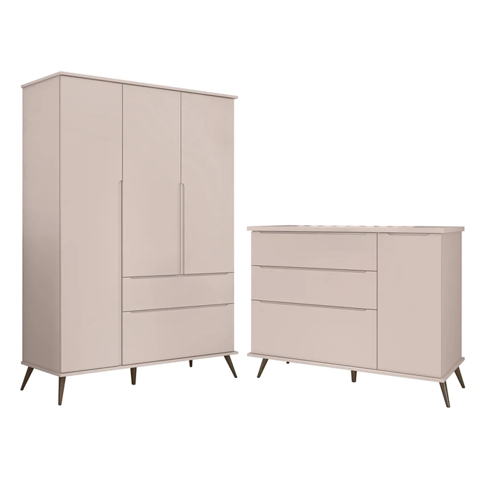 Jogo De Quarto Infantil Guarda Roupa e Cômoda 100% MDF Z39 Mel Rosê - Mpozenato