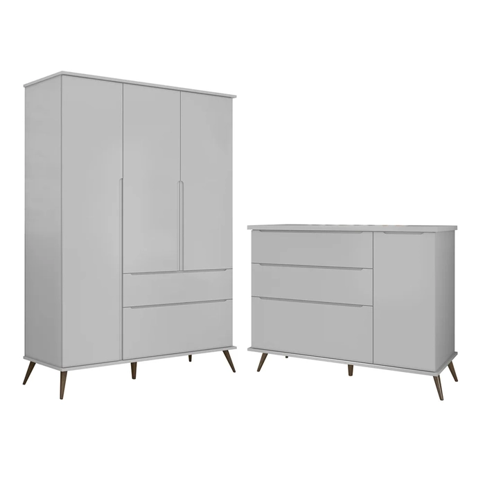 Jogo De Quarto Infantil Guarda Roupa e Cômoda 100% MDF Z39 Mel Cinza - Mpozenato