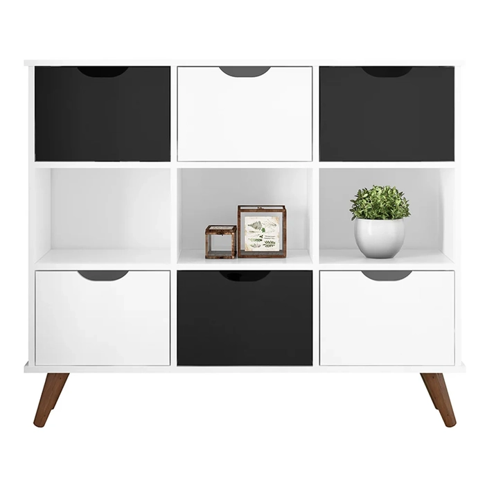 Nicho Organizador Multifuncional 3 Nichos 6 Gavetas Pés Retrô Cube Q01 Branco/Preto - Mpozenato