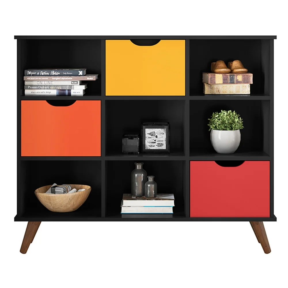 Nicho Organizador Multifuncional 6 Nichos 3 Gavetas Pés Retrô Cube Q01 Preto/Colorido - Mpozenato