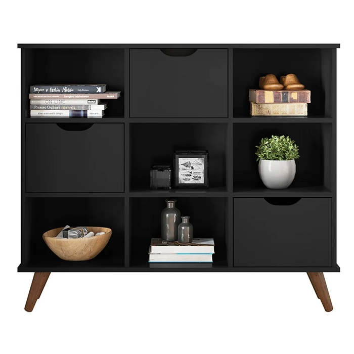 Nicho Organizador Multifuncional 6 Nichos 3 Gavetas Pés Retrô Cube Q01 Preto - Mpozenato