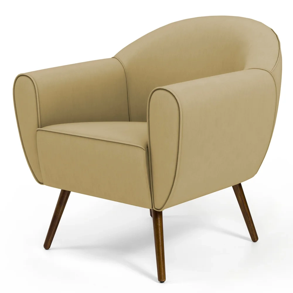 Poltrona Decorativa Sala de Estar Pés Palito Madeira Nina C-68 Veludo Bege - Domi