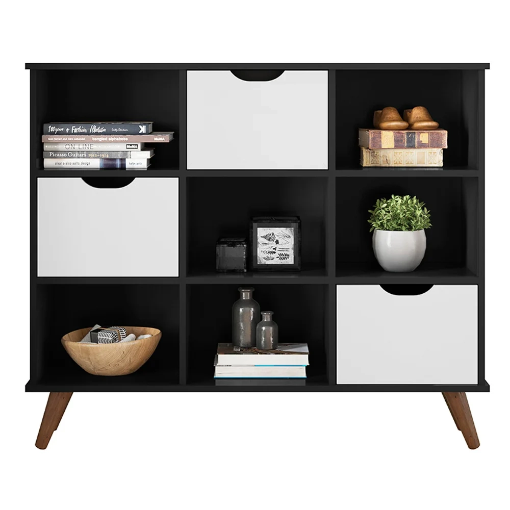 Nicho Organizador Multifuncional 6 Nichos 3 Gavetas Pés Retrô Cube Q01 Preto/Branco - Mpozenato