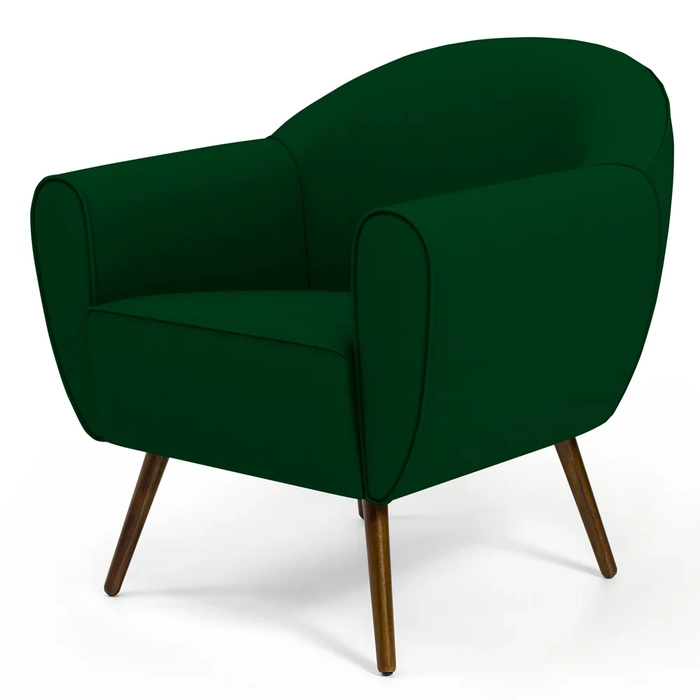 Poltrona Decorativa Sala de Estar Pés Palito Madeira Nina C-303 Veludo Verde - Domi