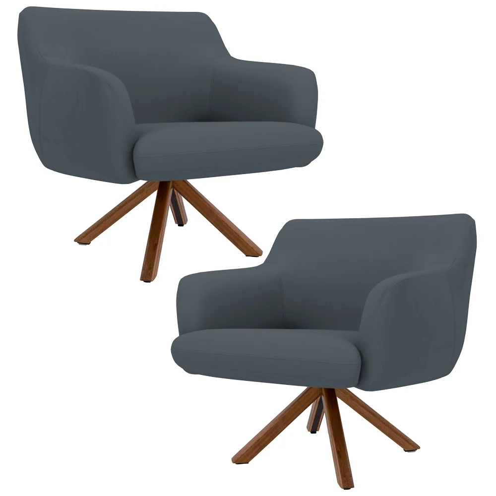 Kit 2 Poltronas Decorativas Giratórias Base Giromad Madeira Jade C-03 Corano Cinza - Domi