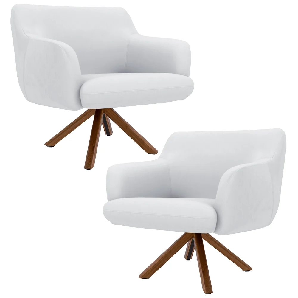 Kit 2 Poltronas Decorativas Giratórias Base Giromad Madeira Jade C-12 Corano Branco - Domi