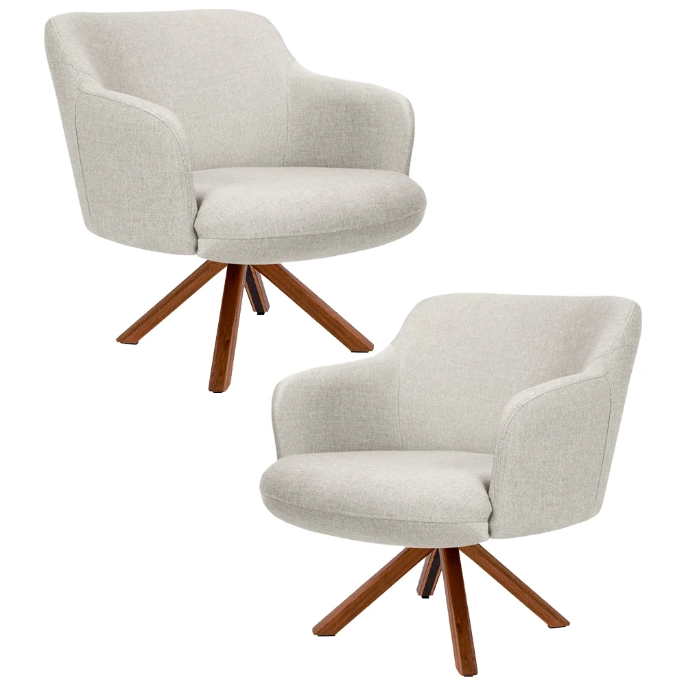 Kit 2 Poltronas Decorativas Giratórias Base Giromad Madeira Jade C-107 Linho Bege - Domi