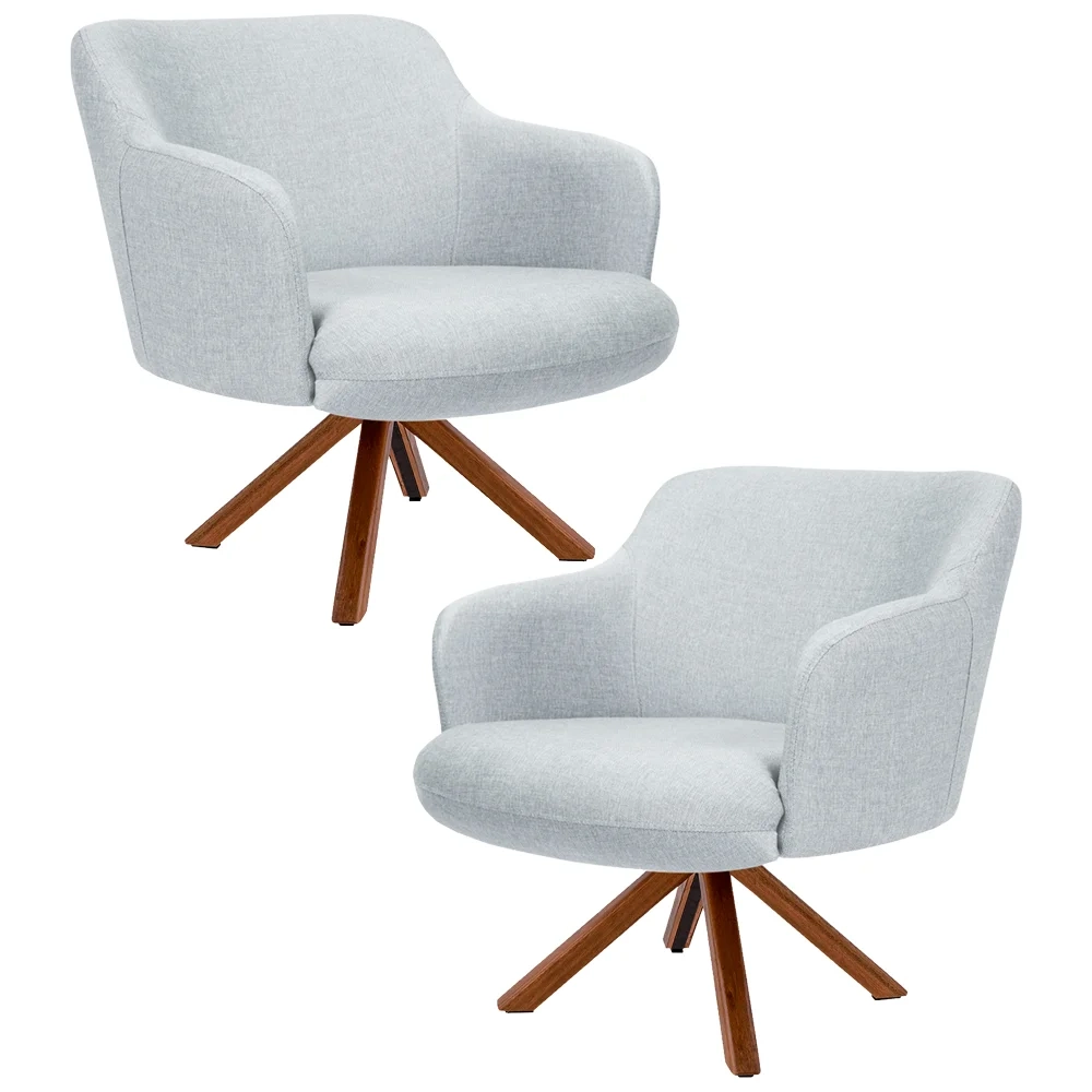 Kit 2 Poltronas Decorativas Giratórias Base Giromad Madeira Jade Linho D-315 Cinza - Domi