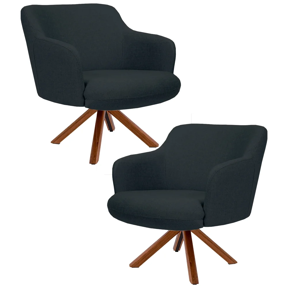 Kit 2 Poltronas Decorativas Giratórias Base Giromad Madeira Jade Linho D-465 Chumbo - Domi