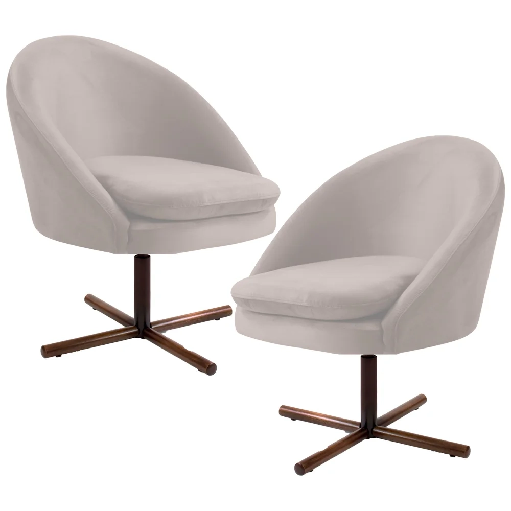 Kit 2 Poltronas Decorativas Giratórias Base Xis Madeira Rafa C-309 Veludo Bege - Domi