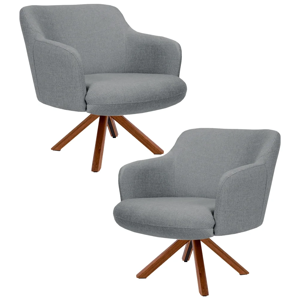 Kit 2 Poltronas Decorativas Giratórias Base Giromad Madeira Jade C-416 Linho Cinza Escuro - Domi