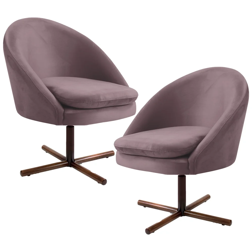 Kit 2 Poltronas Decorativas Giratórias Base Xis Madeira Rafa C-305 Veludo Rosê - Domi