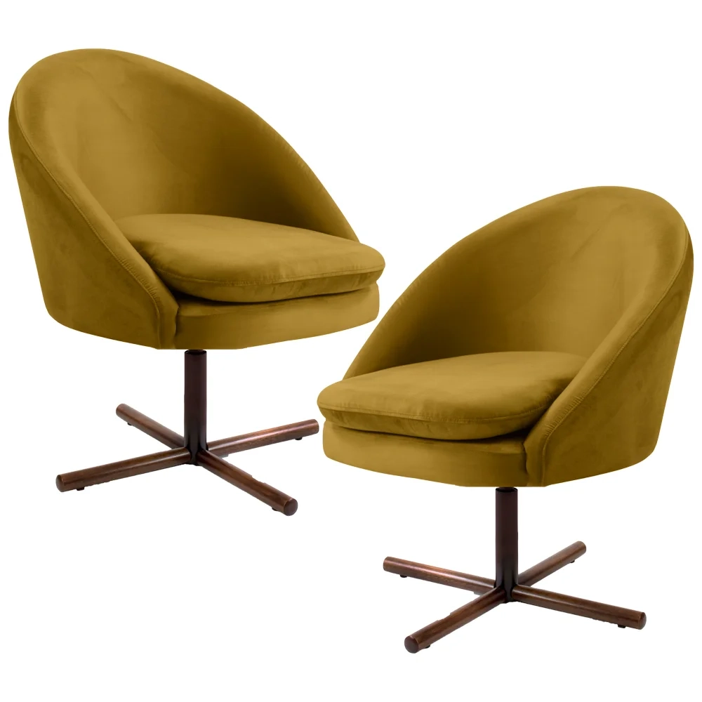 Kit 2 Poltronas Decorativas Giratórias Base Xis Madeira Rafa C-279 Veludo Mostarda - Domi
