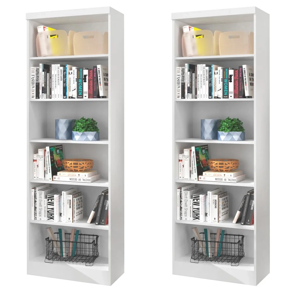 Kit 2 Estantes Livreiro 5 Prateleiras Linus Branco - Qmovi