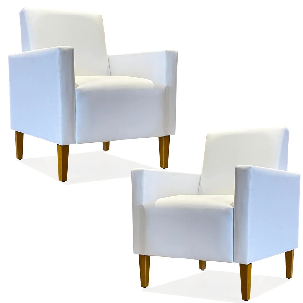Poltrona Para Sala Pés de Madeira Kit 2 Gabi Sintético Branco - Phoenix
