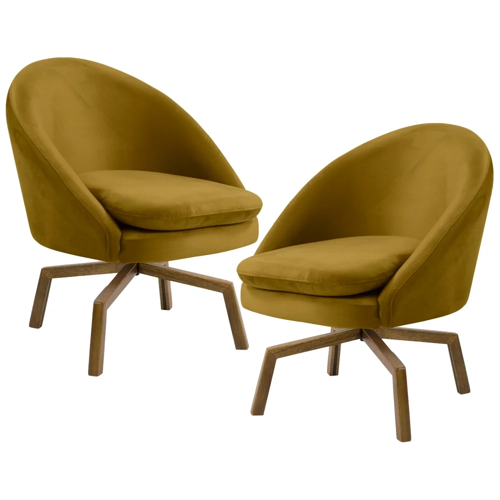 Kit 2 Poltronas Decorativas Giratórias Base Ka Madeira Rafa Veludo C-279 Mostarda - Domi