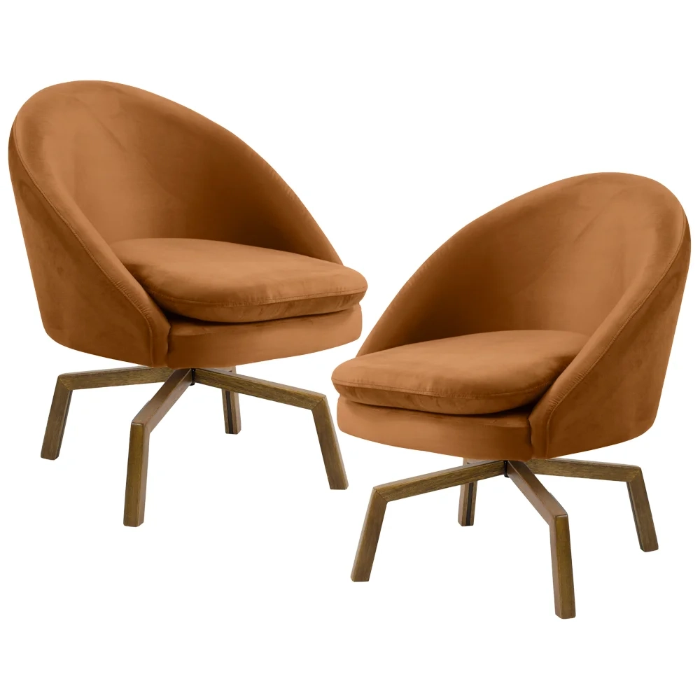 Kit 2 Poltronas Decorativas Giratórias Base Ka Madeira Rafa Veludo C-262 Telha - Domi