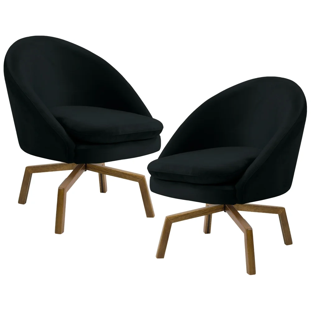 Kit 2 Poltronas Decorativas Giratórias Base Ka Madeira Rafa C-300 Veludo Preto - Domi