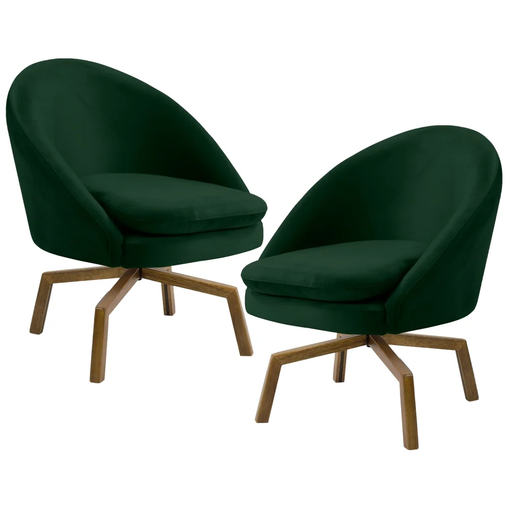Kit 2 Poltronas Decorativas Giratórias Base Ka Madeira Rafa C-303 Veludo Verde Musgo - Domi