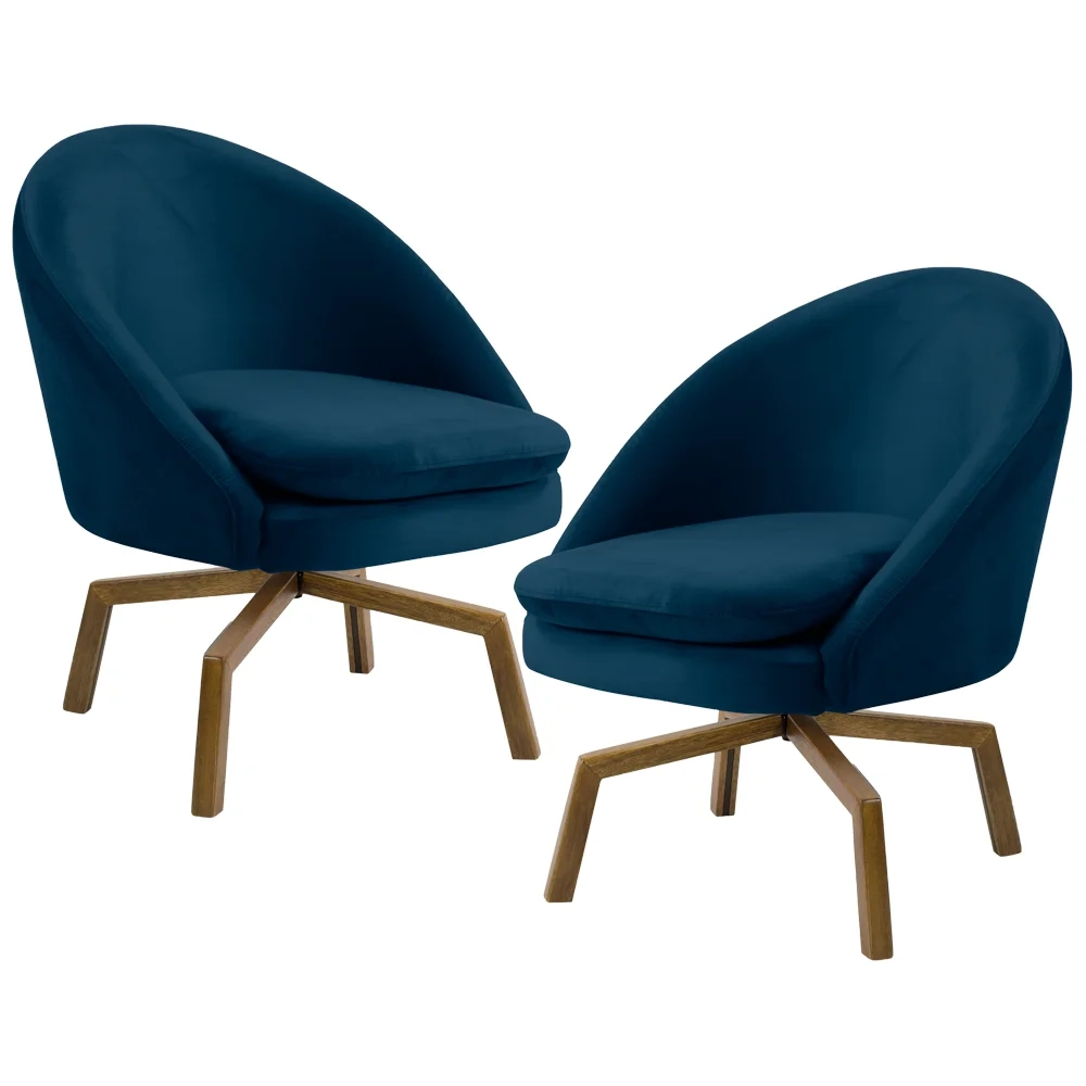 Kit 2 Poltronas Decorativas Giratórias Base Ka Madeira Rafa C-304 Veludo Azul Marinho - Domi