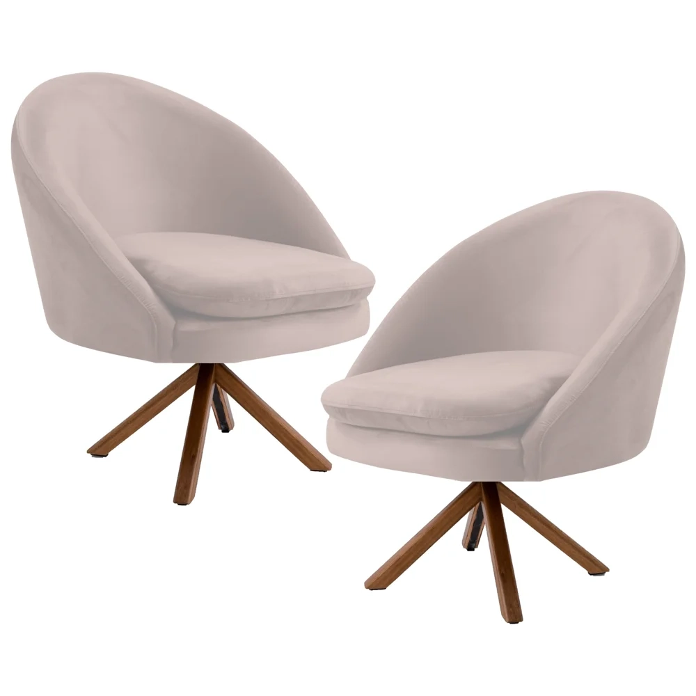 Kit 2 Poltronas Decorativas Giratórias Base Giromad Madeira Rafa C-309 Veludo Bege - Domi