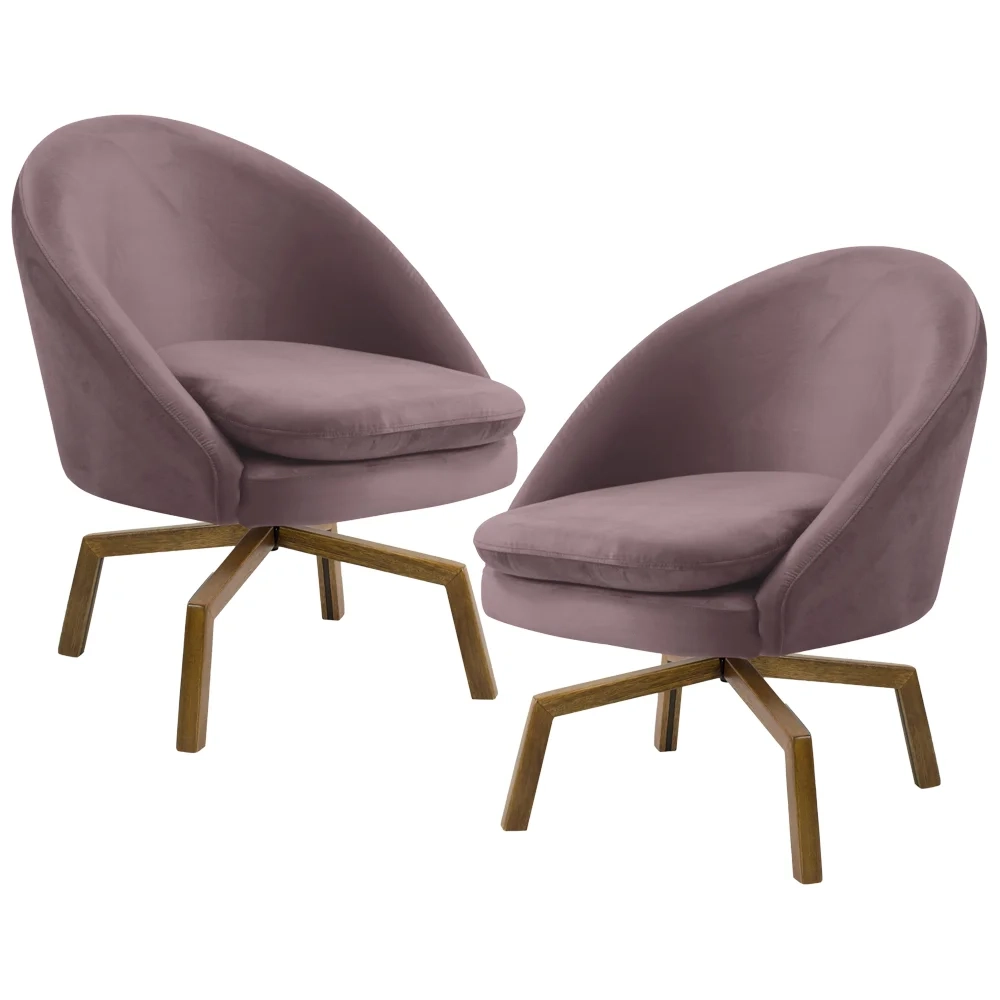 Kit 2 Poltronas Decorativas Giratórias Base Ka Madeira Rafa C-305 Veludo Rosê - Domi