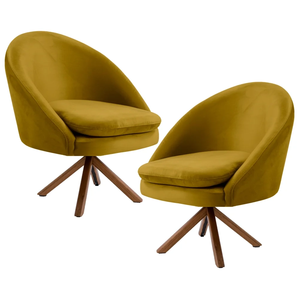 Kit 2 Poltronas Decorativas Giratórias Base Giromad Madeira Rafa C-279 Veludo Mostarda - Domi