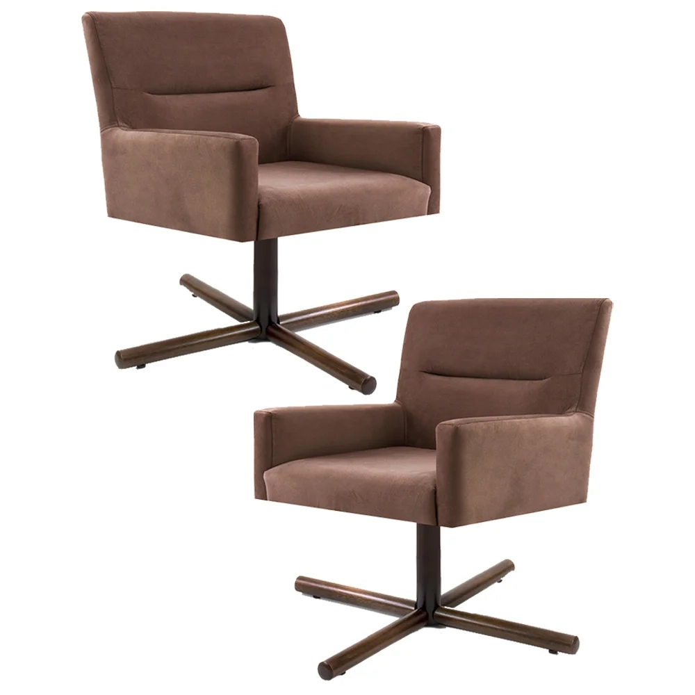 Kit 2 Poltronas Decorativas Giratórias Base Xis Madeira Angel Veludo C-276 Ferrugem - Domi