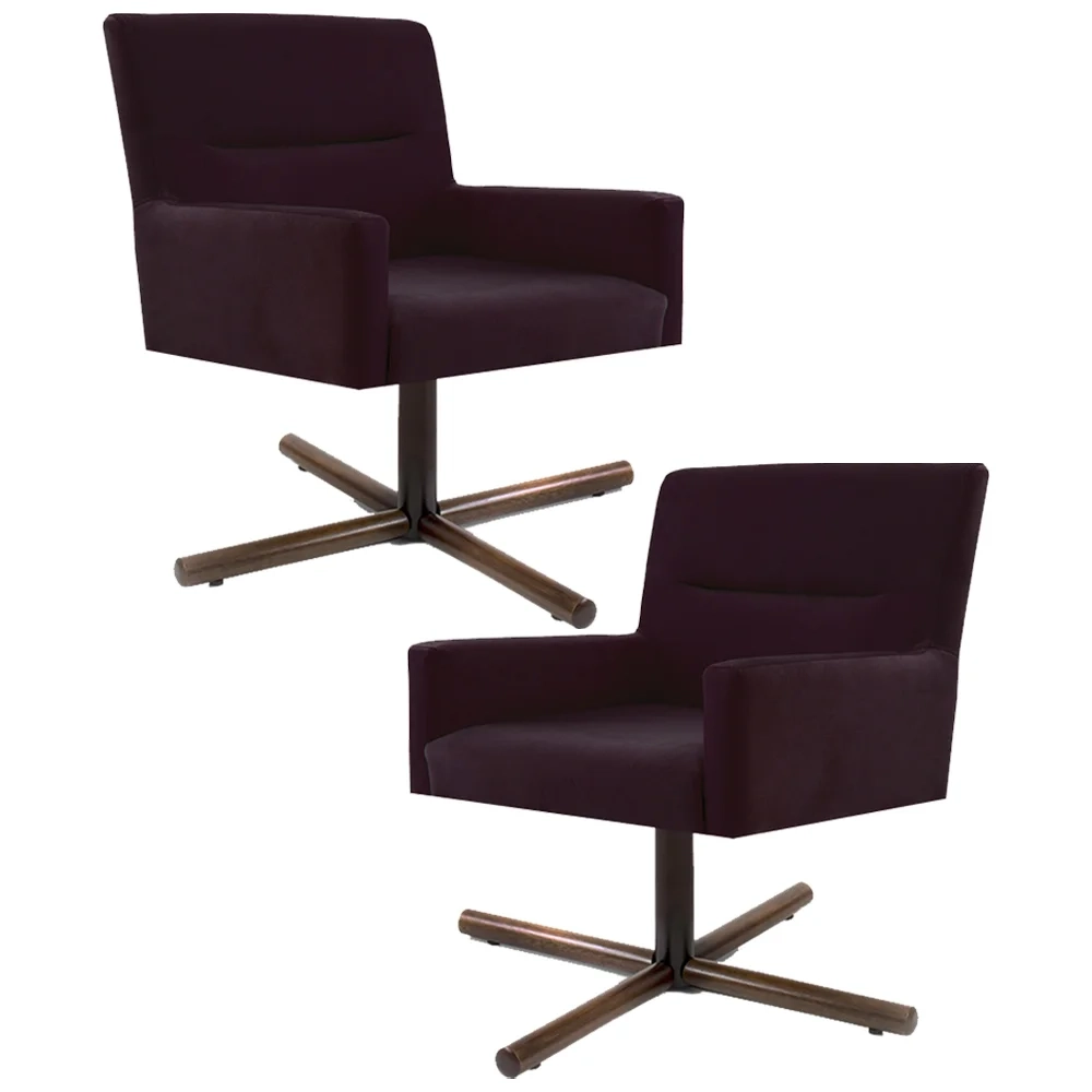 Kit 2 Poltronas Decorativas Giratórias Base Xis Madeira Angel Veludo D-292 Uva - Domi