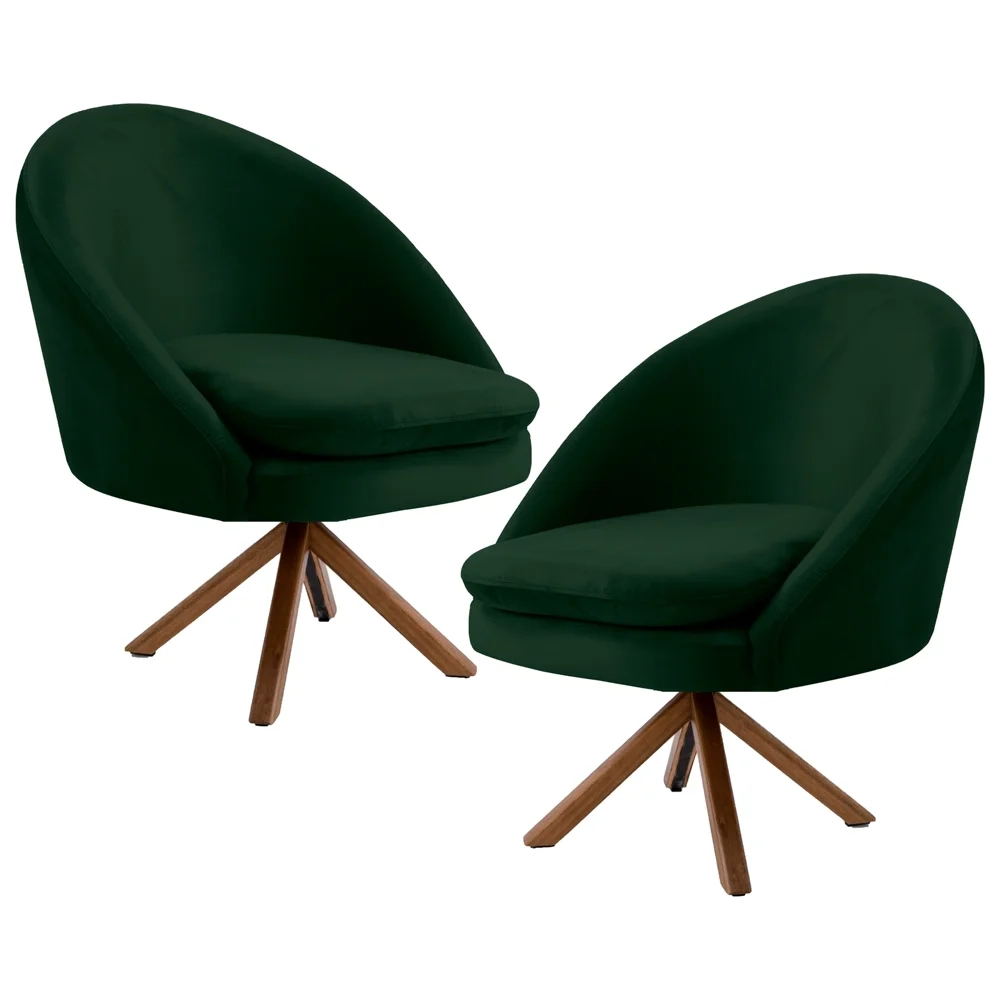 Kit 2 Poltronas Decorativas Giratórias Base Giromad Madeira Rafa C-303 Veludo Verde Musgo - Domi