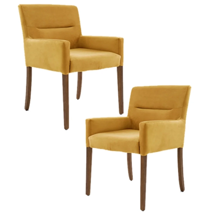 Kit 2 Poltronas Decorativas Base Madeira Angel Veludo C-279 Amarelo - Domi