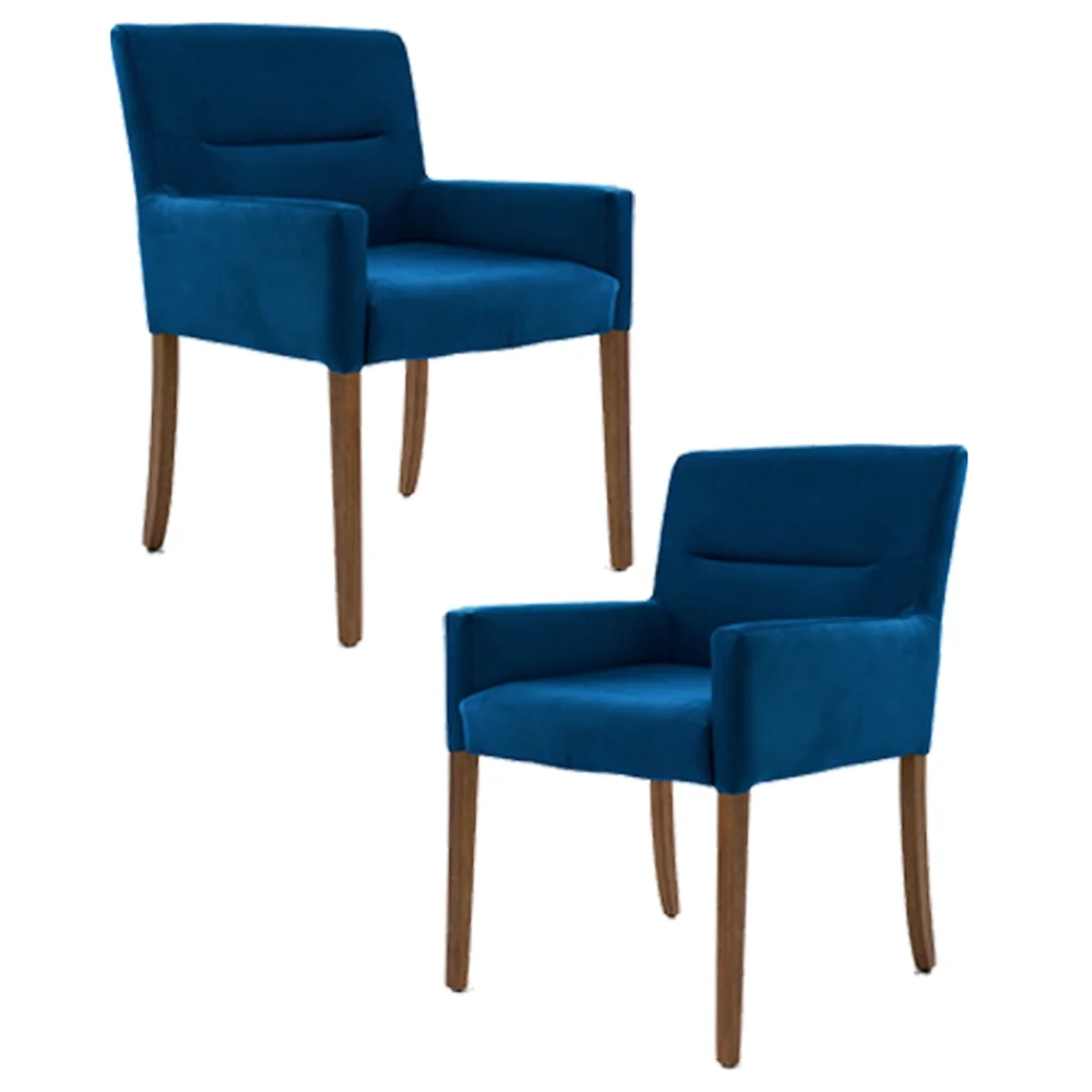 Kit 2 Poltronas Decorativas Base Madeira Angel Veludo C-170 Azul - Domi