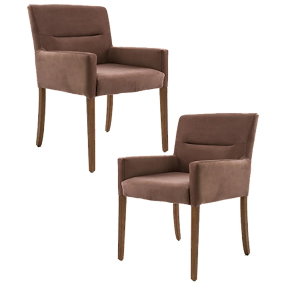Kit 2 Poltronas Decorativas Base Madeira Angel Veludo C-276 Ferrugem - Domi