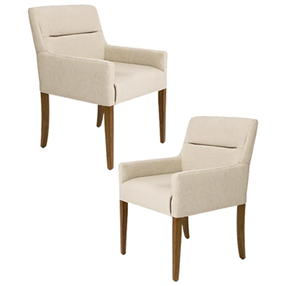 Kit 2 Poltronas Decorativas Base Madeira Angel C-129 Linho Bege Claro - Domi