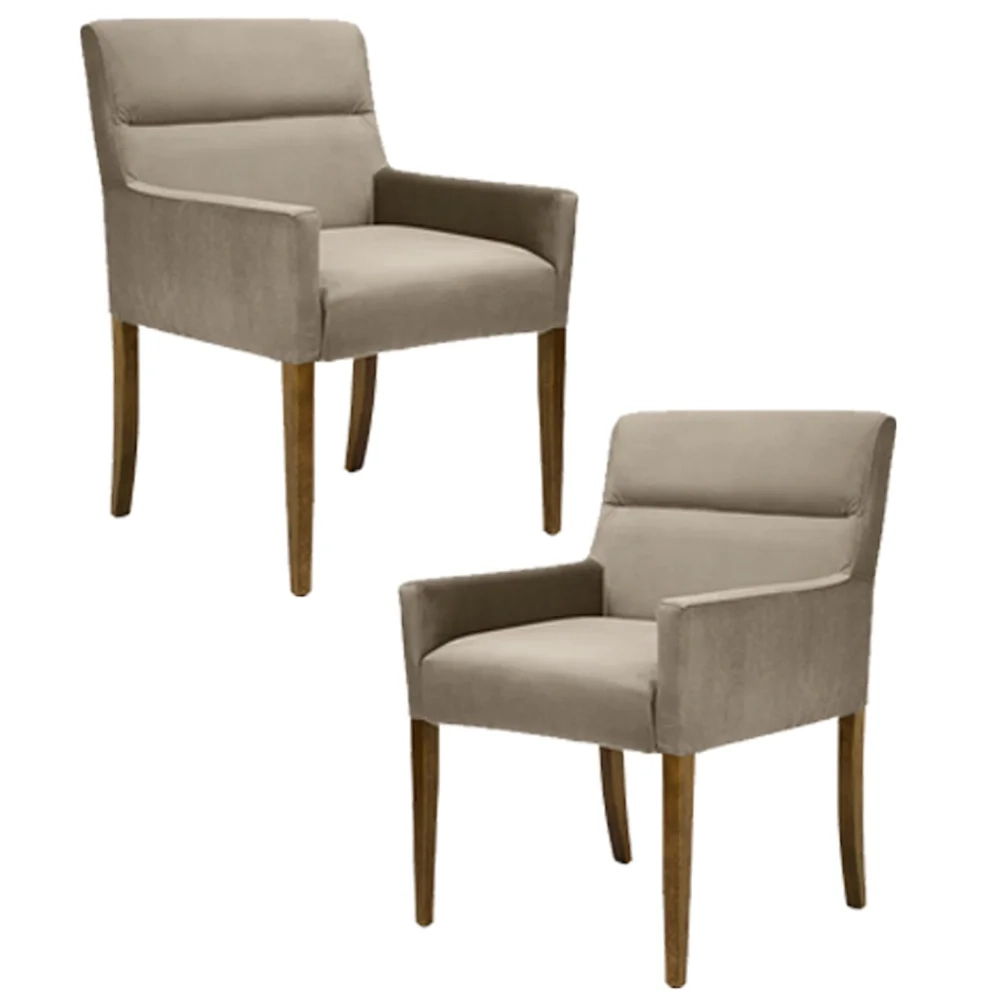 Kit 2 Poltronas Decorativas Base Madeira Angel Veludo C-68 Marrom - Domi