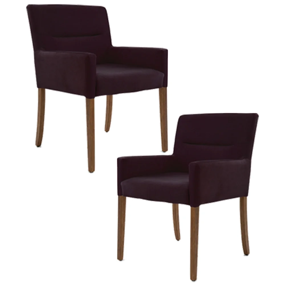 Kit 2 Poltronas Decorativas Base Madeira Angel Veludo C-292 Uva - Domi
