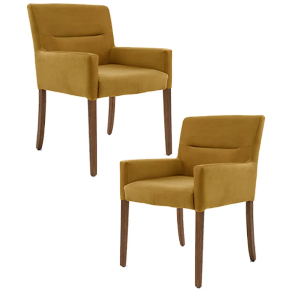 Kit 2 Poltronas Decorativas Base Madeira Angel Veludo C-260 Mostarda - Domi