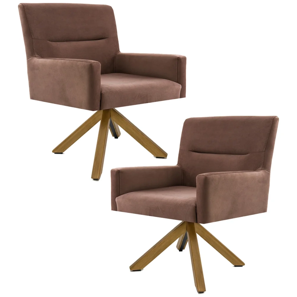 Kit 2 Poltronas Decorativas Giratórias Base Giromad Madeira Angel Veludo C-276 Ferrugem - Domi