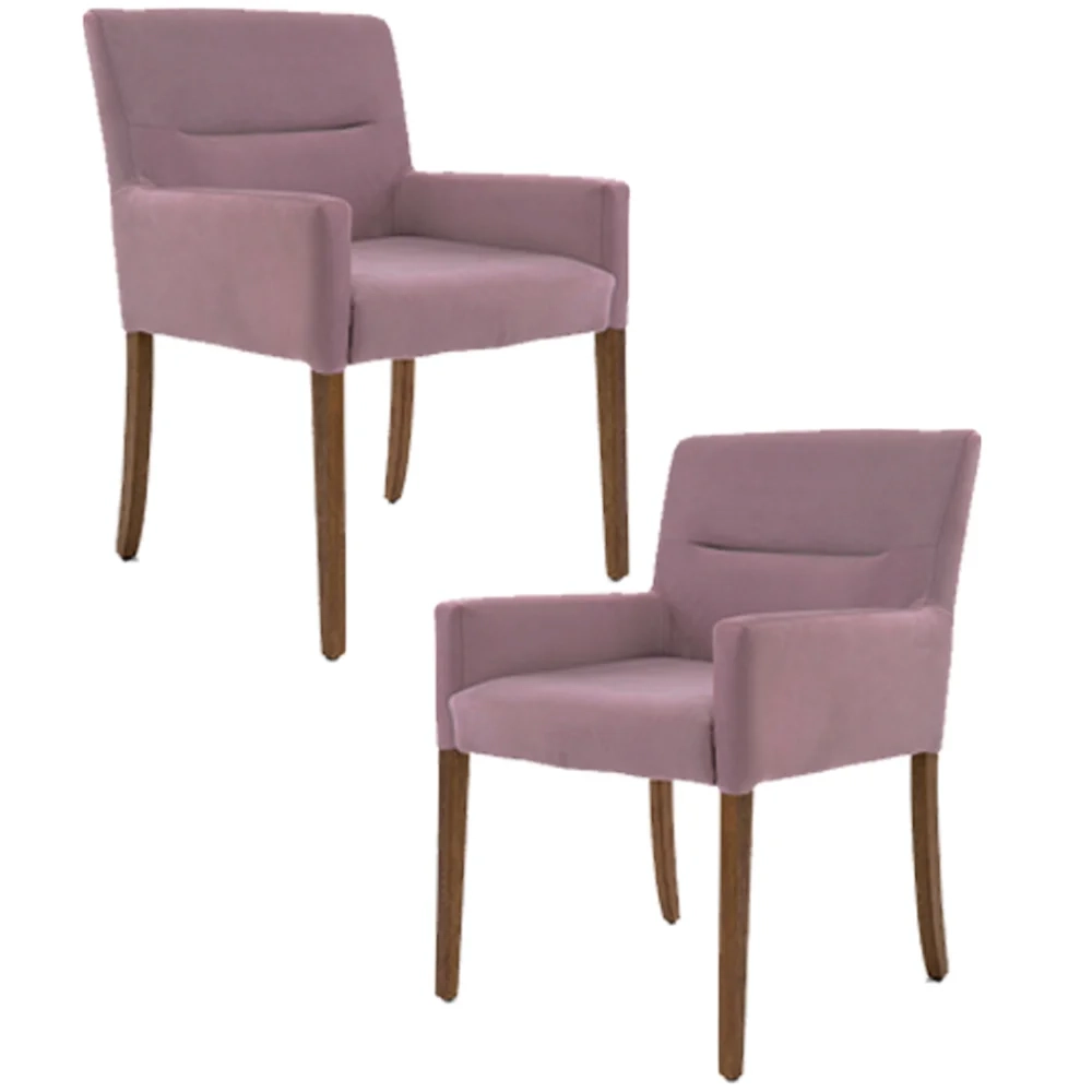 Kit 2 Poltronas Decorativas Base Madeira Angel Veludo C-305 Rosa - Domi